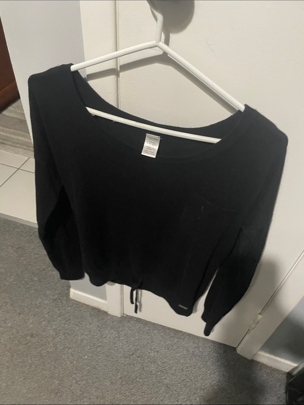 Calvin Klein Black Scoop Neck Drawstring Pocket Pullover